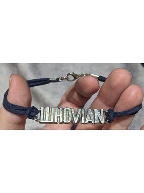 Y2K Geekcore Whovian Doctor Who Silver Tone Suede Cord Bracelet
